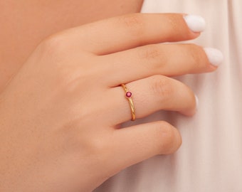 Personalized Birthstone Ring, Minimalist Birthstone Ring, Gemstone Ring in Sterling Silver, Dainty Gemstone Ring, Mothers Day Gift, Mom Gift