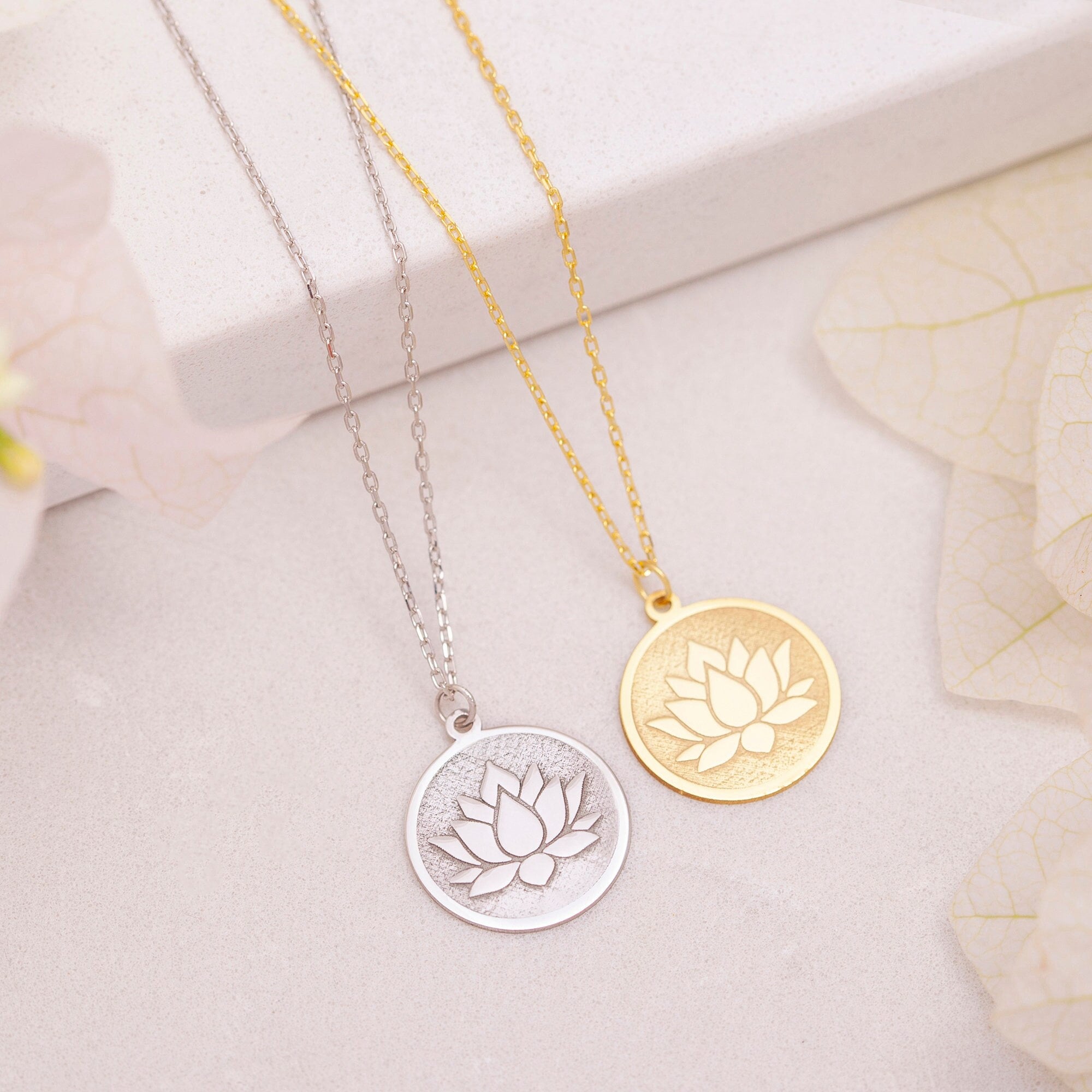 Lotus Flower Charm Necklace —