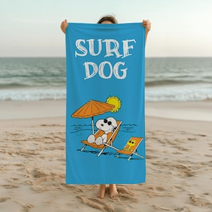 Surf Dog Towel, Snoopy Towel, Peanuts Snoopy Towel, Kids Birthday Gifts, Disney Snoopy Towel, Pool Towel, Bath Towel, Blue Summer Towel
