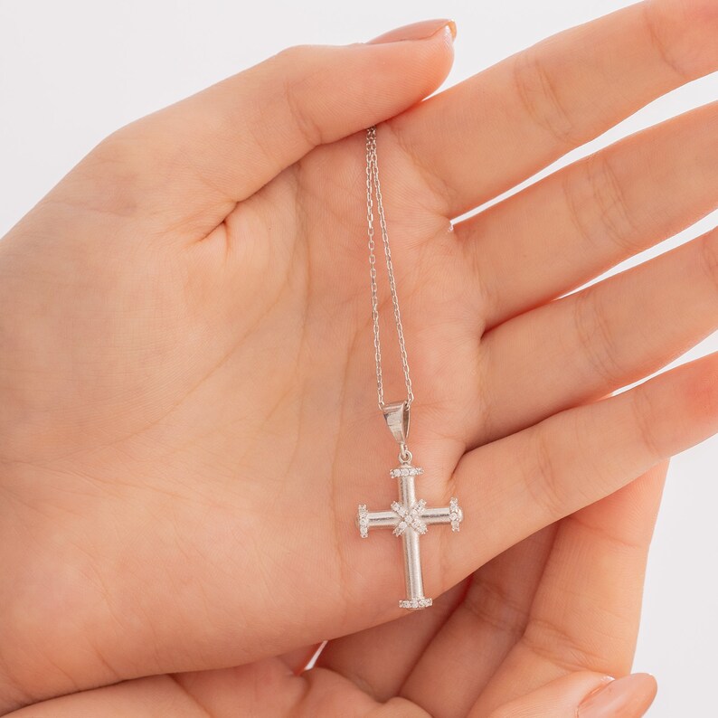 14K Gold Diamond Cross Woman Necklace Religious Cross Etsy