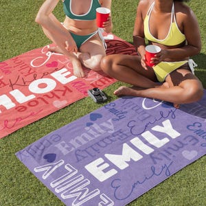Toalla de playa con nombre personalizado, toalla de playa personalizada, toalla de piscina, toalla de verano con nombre, regalo de cumpleaños para fiesta en la piscina, regalo de vacaciones, toalla para niños