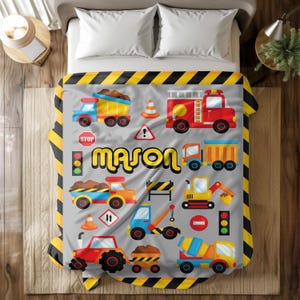 Kids Construction Toy Design, Personalized Blanket, Vehicle Custom Blanket, Baby Blanket Boy, Kids Blanket, Birthday Gift Idea, Name Blanket