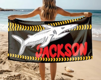 Custom Shark Towel, Surfing Towel, Fish Towel, Swimming Towel, Animal Birthday Towel Gift, Kids Pool Towel, Bath Towel, Beach Name Towels