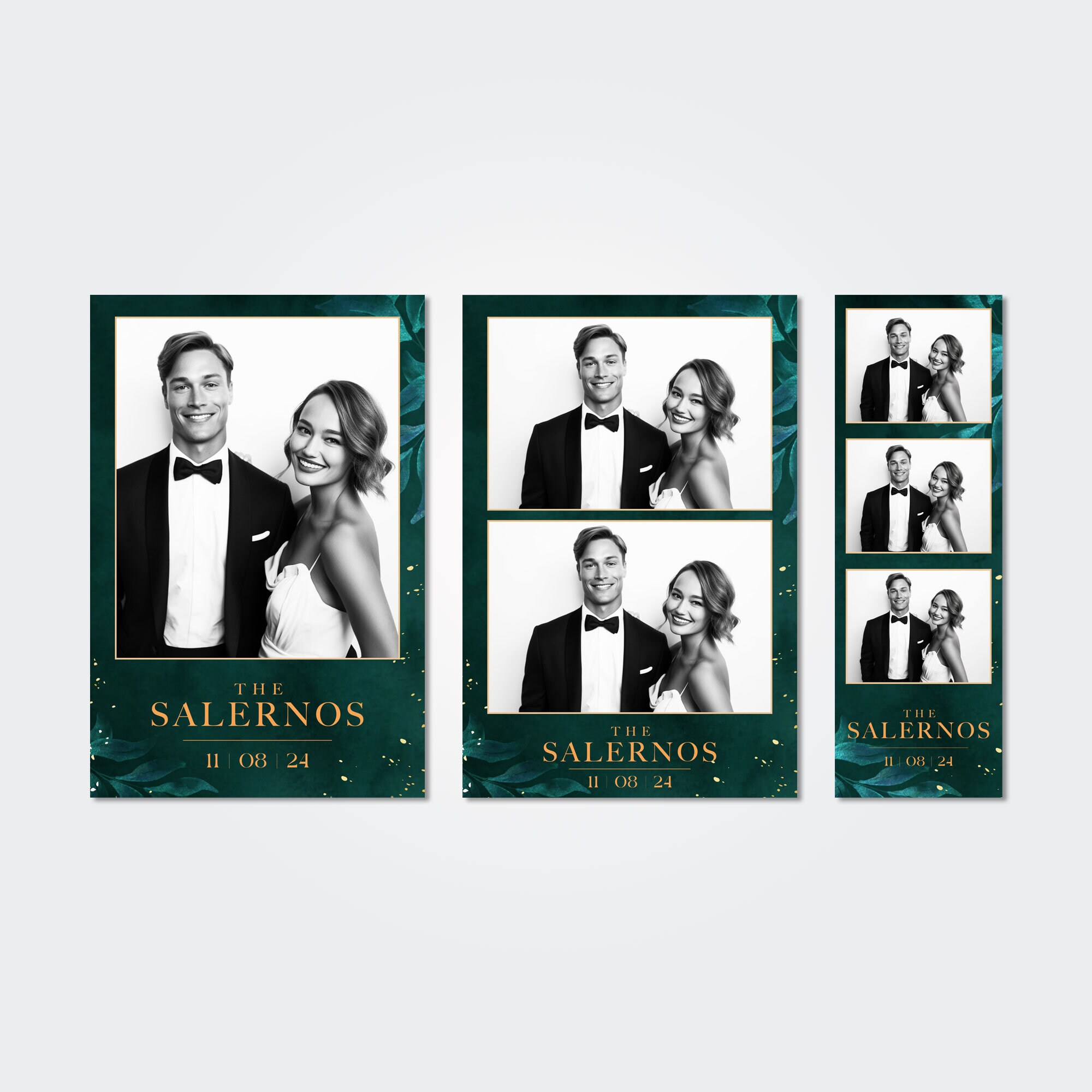 Wedding Photo Booth Template 4x6 &amp; 2X6 Simple Green and Gold, Luxury ...