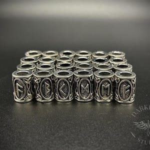 Viking Hair & Beard Beads Antique Silver Plated | Futhark Runes set of 24 | Norse Dreadlock beads | Asatru Celtic | Gift Bag | Free Delivery