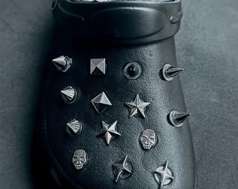 Gothic Punk Metal Effect Shoe Charms | Spike Cone Star Skull | Antique Silver | Alternative | Croc Shoe Charm | Free Delivery | UK seller