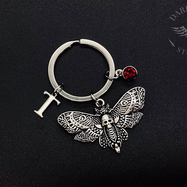 Personalised Initial and Birthstone Hawk Moth Death Head Moth Keyring Keychain | Moth lover Gift for him / her | Gift bag | Free Delivery