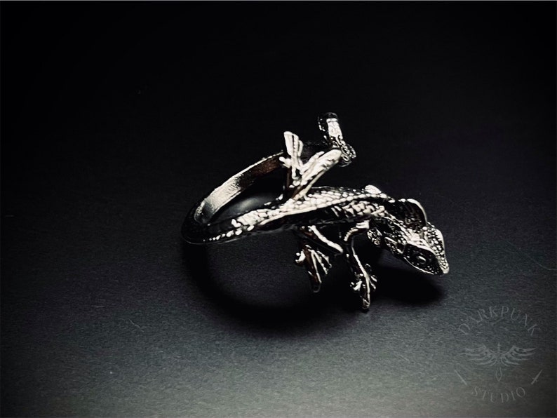 Adjustable Gecko Ring | Reptile | Spirit Animal ring | Antique silver | Witchy | Gothic | Alternative Jewellery | Gift Bag | Free Delivery image 7