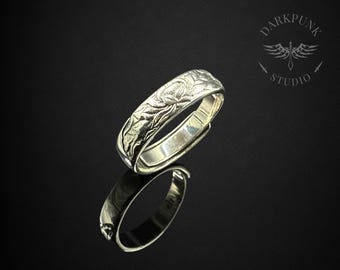 Adjustable floral lotus leaf band ring | Vintage style | Antique silver plated | botanical promise ring | Alternative Jewellery | Gift Bag