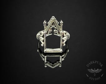 Gothic Cathedral Window Ring | Vintage style vampire ring | Antique silver plated | Adjustable | Alternative Jewelry | Gift Bag | Free Del