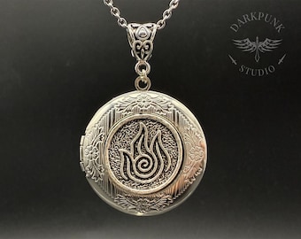 Elements Earth Air Water Fire | Witchy Elemental | Photo Locket Pendant Necklace | Stainless Steel | Silver | Alternative Jewellery Gift