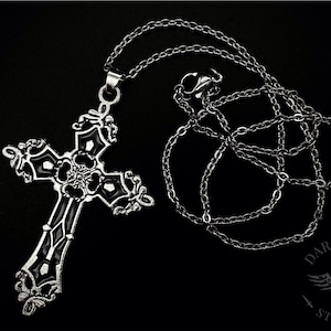 Black & Silver Gothic Cross Pendant Necklace | Stainless Steel | Gothic | Witchy | Alternative Jewellery | Gift Bag | Free Delivery | UK