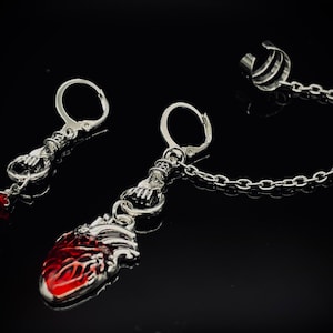 Blood Red Gothic Asymmetrical Anatomical Beating Heart Cuff Earrings  | Gothic | Vampire | Alternative Jewellery | Gift Bag | Free Delivery