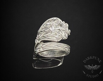 Floral Lily Spoon Ring | Vintage style floral ring | Antique silver | Adjustable ring | Alternative Jewellery | Gift Bag | Free Delivery