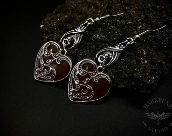 Black Pearlescent Gothic Sacred Heart Bat Wing Earrings  | Witchy | Vampire | Alternative Jewellery | Gift Bag | Free Delivery