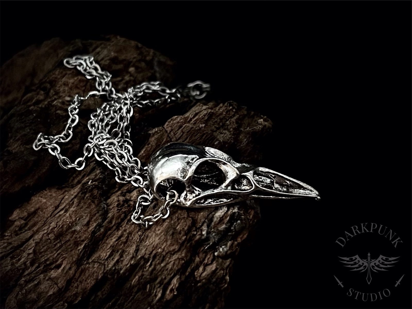 Raven Skull Pendant Necklace | Stainless Steel | Viking Bird Skull Crow | Gothic | Alternative Jewellery | Gift Bag | Free Delivery | UK