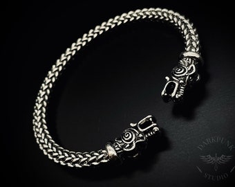 Viking Ragnar Lothbrok bracelet | Norse dragon Torc bracelet | bangle | Antique silver | Gothic | Alternative Jewellery | Gift Bag |Free Del