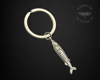 Sardine Keyring | Sardine Keychain | Antique Silver Plated Fish Keychain | Good luck keyring gift | Gift bag | Free Delivery