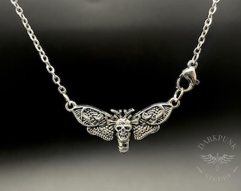 Silver Moth Pendant Necklace | gothic moth necklace | witchy jewellery | front fastening / opening | antique silver plated | with gift bag