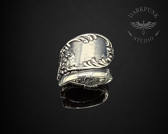 Spoon Ring ornate scroll design | Vintage style floral wrap ring | Antique silver plated | Adjustable ring | Alternative | Free Delivery
