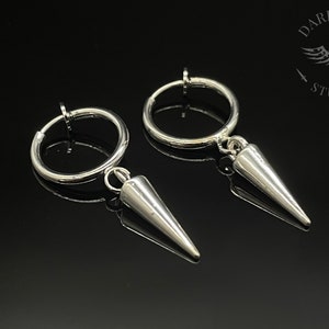 Silver Plated Spike Hoop Earrings | Goth | Punk | Emo | Mens | Unisex | Pierced & Clip-On | Alternative Jewellery | Gift Bag | Free Delivery