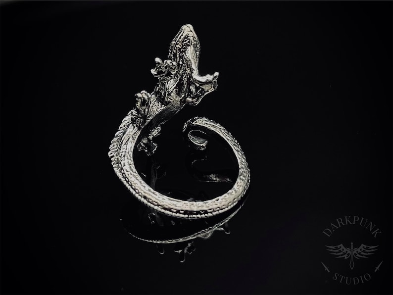 Adjustable Gecko Ring | Reptile | Spirit Animal ring | Antique silver | Witchy | Gothic | Alternative Jewellery | Gift Bag | Free Delivery image 3