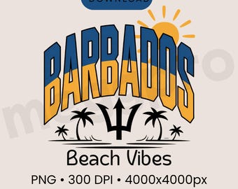 Barbados T Shirt PNG, Beach Vibes Design, Caribbean Travel Graphic, Trident Island Shirt, Tropical Vacation PNG Download