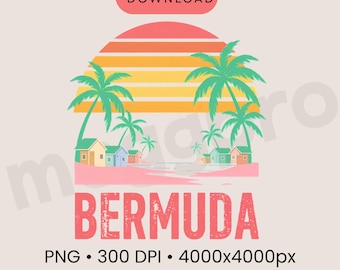 Bermuda PNG Travel Shirt Design, Vintage Sunset Beach Graphic, Tropical Vacation Sublimation Cricut File Caribbean