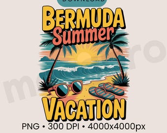 Bermuda Summer Vacation PNG, Tropical Beach Shirt Design, Caribbean Travel Sublimation Cricut File Holiday Graphic.Digital Download.