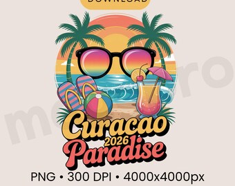 Curacao T Shirt PNG 2026, Caribbean Travel Design, Tropical Vacation Graphic, Beach Sunset Print, Cruise Holiday Curacao PNG, Digital File