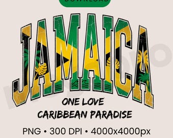 Jamaica T Shirt PNG, One Love Design, Caribbean Travel Graphic, Tropical Vacation Shirt, Jamaica Flag Colours PNG Download