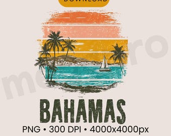 Bahamas T Shirt PNG, Tropical Beach Sunset Design, Caribbean Travel Graphic, Island Vacation Shirt, Bahamas PNG Download