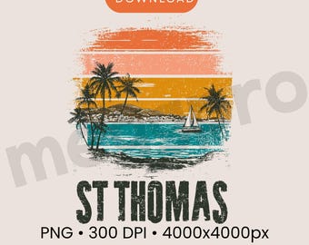 St Thomas US Virgin Islands PNG  Vintage Sunset Beach Travel Shirt Design, Caribbean Vacation Sublimation Cricut File,Transparent Background