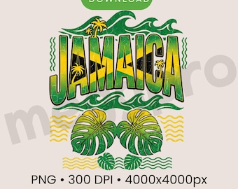 Jamaica T Shirt PNG, Tropical Leaf Design, Caribbean Travel Graphic, Island Vacation Shirt, Jamaica Flag Colours PNG