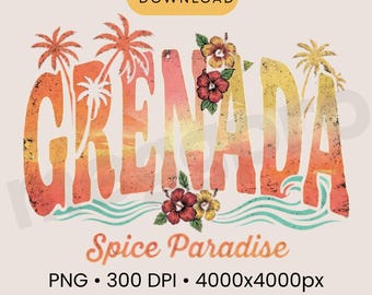 Grenada T Shirt PNG, Spice Isle Design, Caribbean Travel Graphic, Tropical Vacation Shirt Print, Beach Sunset PNG Download