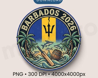 Barbados 2026 PNG – Travel T Shirt Design, Caribbean Vacation Shirt Graphic, Sublimation Cricut Download, Transparent Background