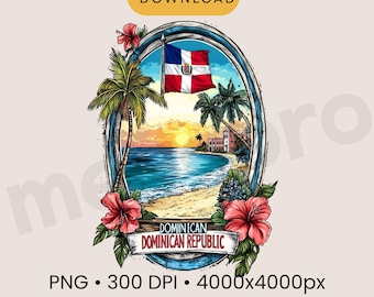 Dominican Republic PNG Travel Shirt Design – Tropical Sunset Beach Badge, Caribbean Vacation Sublimation Cricut File