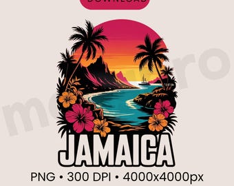 Jamaica T Shirt PNG, Tropical Sunset Beach Design, Caribbean Travel Graphic, Island Vacation Shirt, Jamaica PNG Download