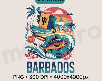 Barbados PNG – Travel T Shirt Design, Caribbean Vacation Shirt Graphic, Sublimation Cricut Download, Transparent Background
