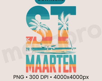 St Maarten PNG Travel Shirt Design – Vintage Sunset Beach Graphic, Caribbean Vacation Sublimation Cricut File, Transparent background