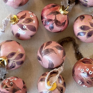 Hand painted Christmas ornament, Floral Christmas ornament, ceramic Christmas ornament, pink Christmas ornament, hand painted ornament
