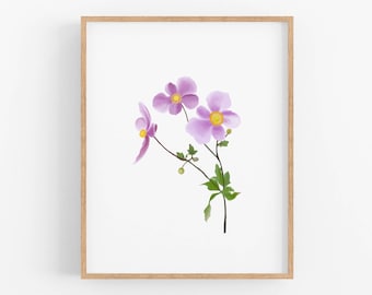 Japanese Anemone Art Print, Anemone Painting, Purple Floral Print, Botanical Painting, Botanical Art, Floral Illustration, 8x10