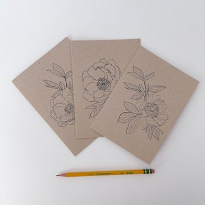 Kwiatowa Karta Powitalna, Botaniczna Karta Powitalna, Kwiatowa Linia Art, Peony Karta Powitalna, Peony Kwiaty Linia Art, Ładna Kwiatowa Karta Powitalna
