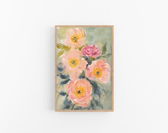 Impresión artística giclée de peonías sueltas: decoración floral para pared