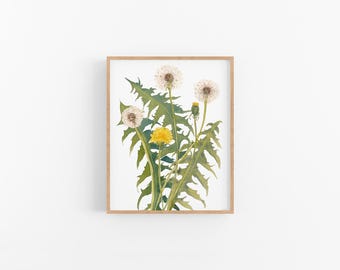 Impresión artística de diente de león: pintura de diente de león firmada