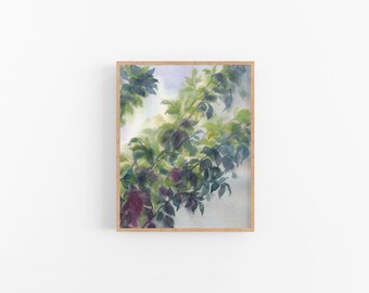 Impresión artística de vegetación en acuarela: Ilustración de hojas botánicas