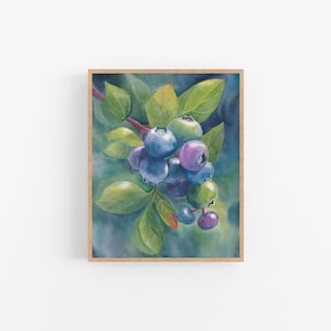 Blueberries, Blueberry Painting, Berry Art, Berry Painting, Berry Watercolor, Blueberries Watercolor Fine Art Print, Berries Art Print,Fruit