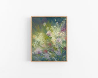 Impresión artística giclée de flores silvestres: decoración de pared con motivos florales en tonos pastel