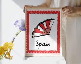 Flamenco Fan Kunstdruck: Spanisches Reiseposter, Spanien Reise inspiriert
