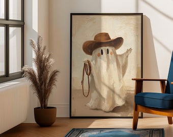 Cowboy Ghost Art Print: Spooky Western Halloween Decor, Fall Art